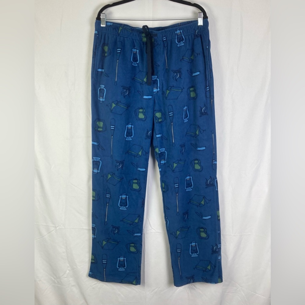 Croft & Barrow Men’s Large Camping Blue Fleece Sleep Lounge Pajama PJ Pants EUC